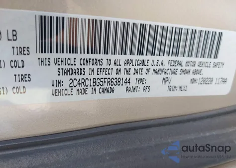 2015 Chrysler Town & Country Touring из США, поврежденный, VIN 2C4RC1BG5FR638144